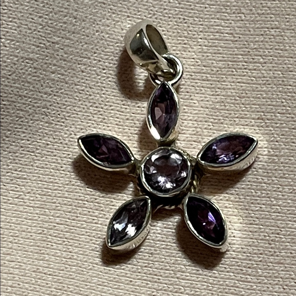 Amethyst Sterling Silver Bali-Style Flower Pendant – NWOT